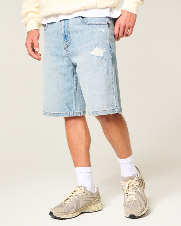 Ripped Medium Wash Baggy Jean Shorts, Medium view 2