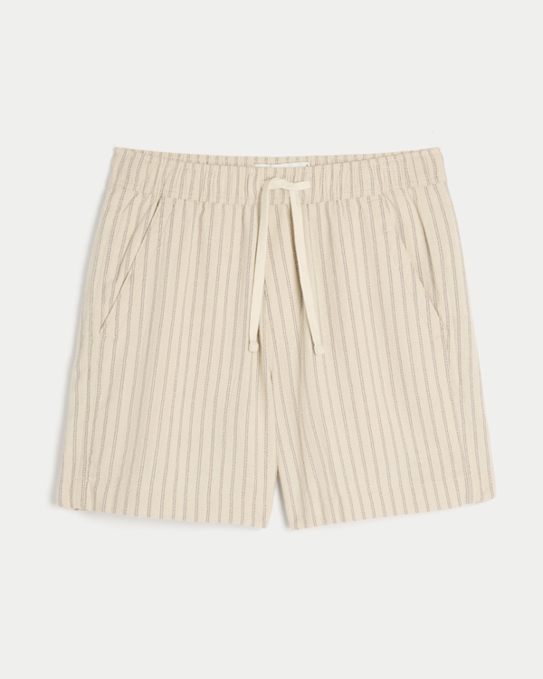 Above-the-Knee Pull-On Dobby Stripe Shorts, Off-white view 1