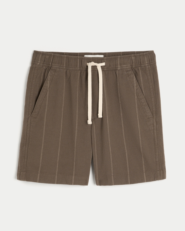 Above-the-Knee Pull-On Dobby Stripe Shorts, Brown view 1