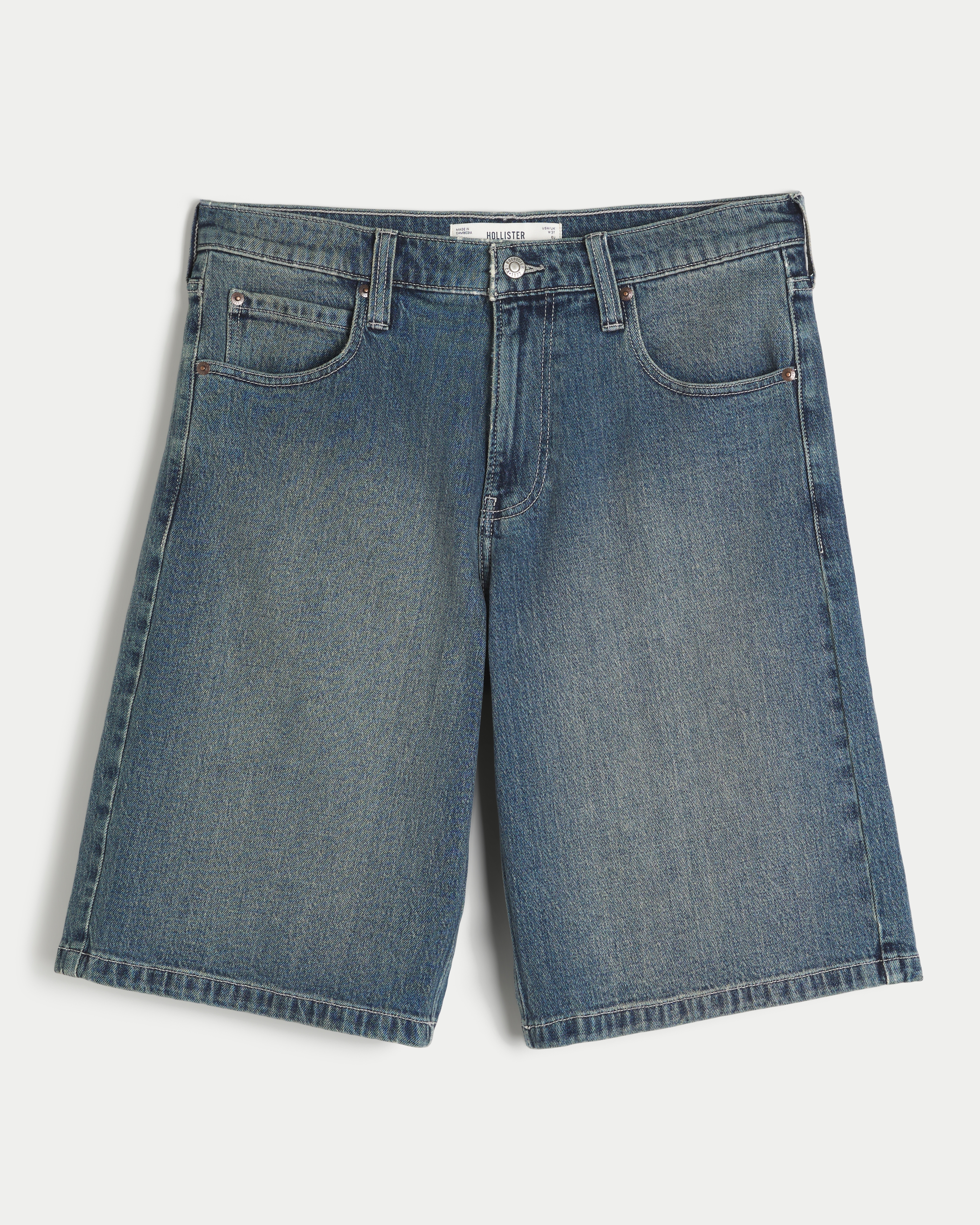 Low-Rise Back Pocket Graphic Baggy Jean Shorts