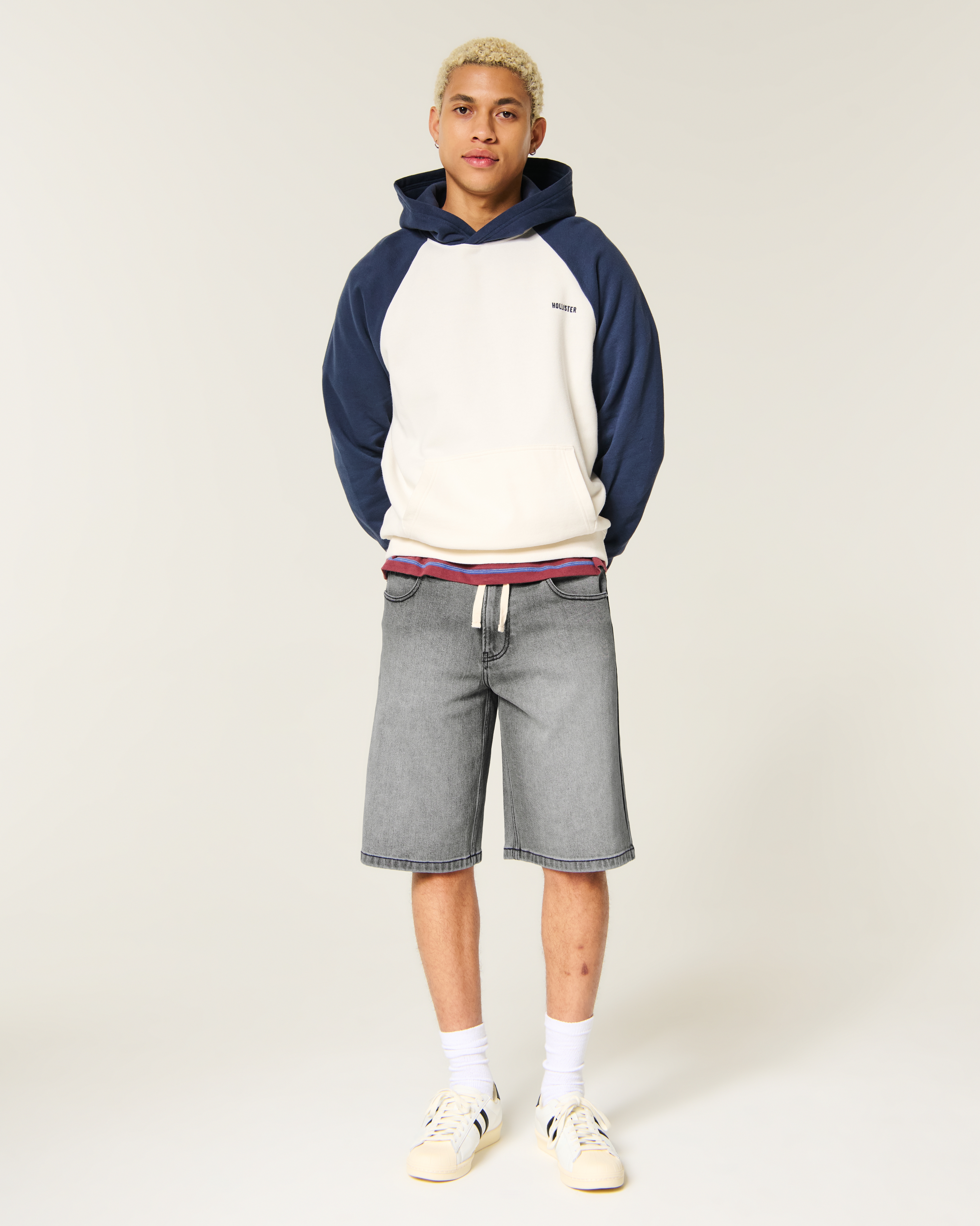 Low-Rise Drawstring Waist Baggy Jean Shorts