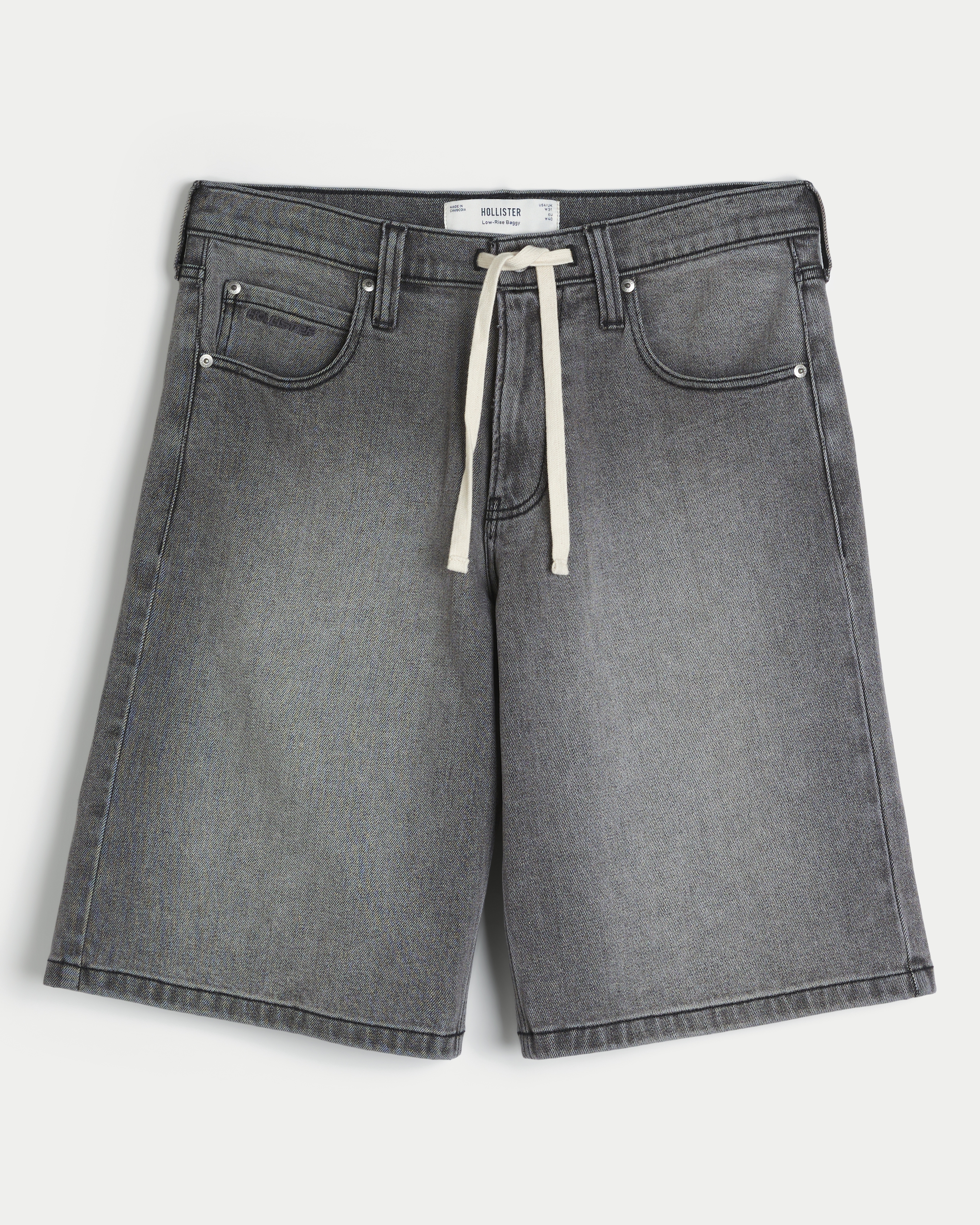 Low-Rise Drawstring Waist Baggy Jean Shorts