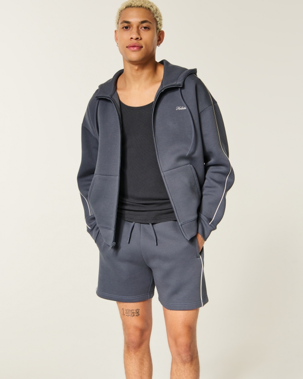 Mid-Thigh Everyday Cooling Fleece Shorts, Blue Gray view 1