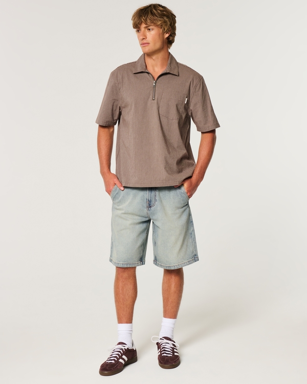 Baggy Comfort Jean Shorts, Light Destroy view 1