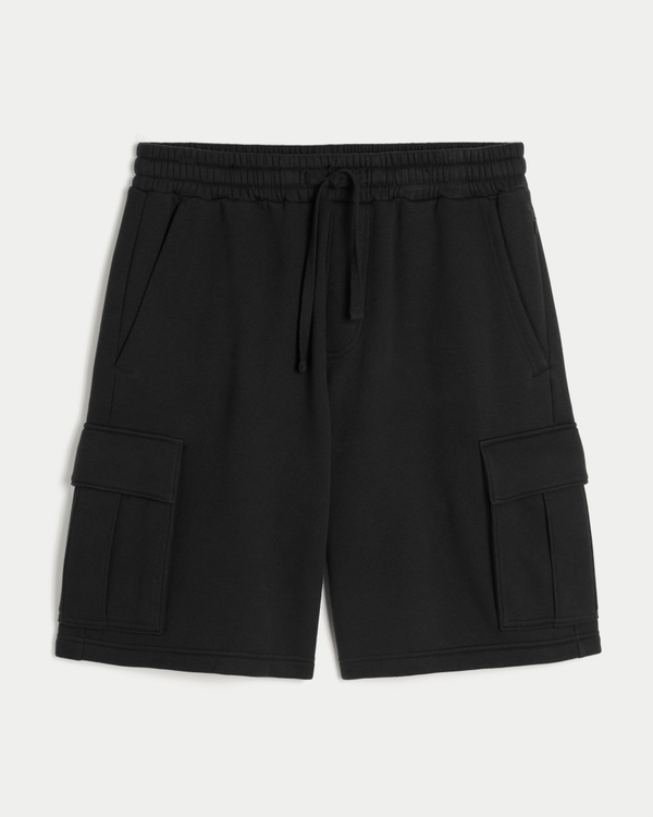 Hollister Feel Good At-the-Knee Baggy Fleece Cargo Shorts, Black view 1