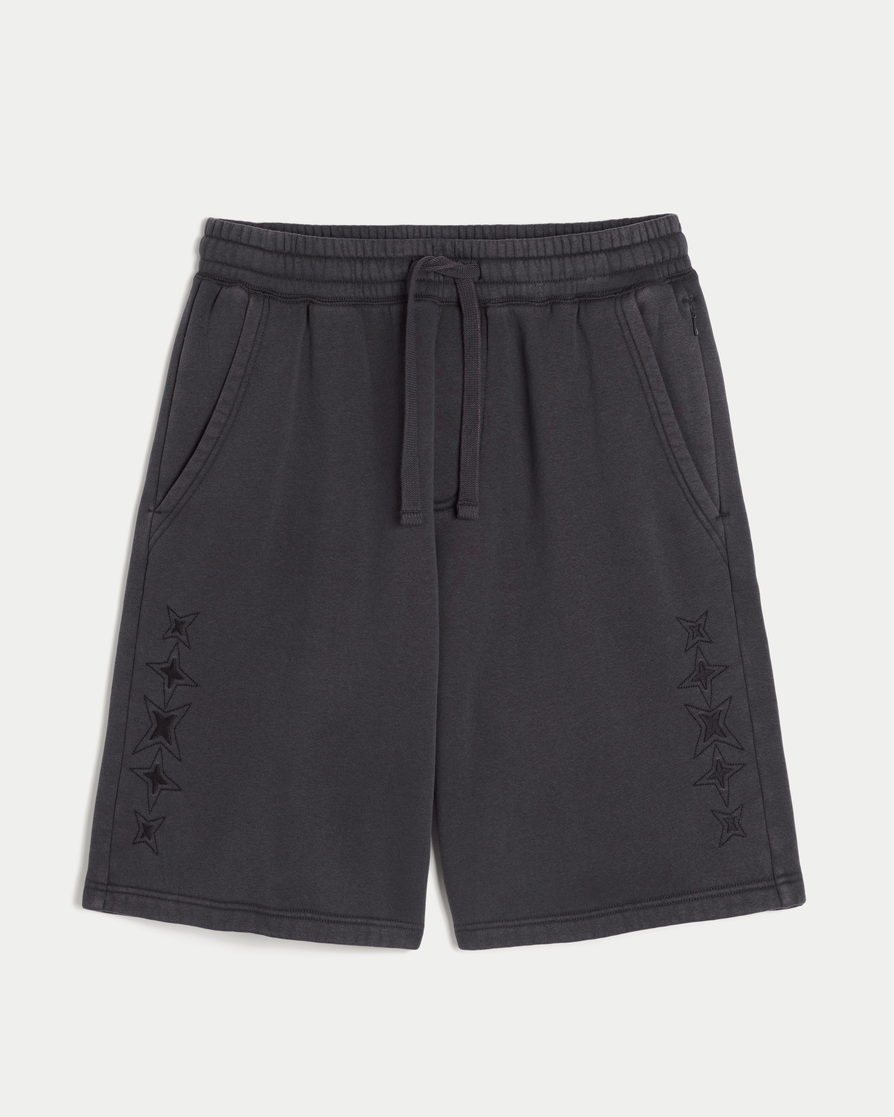 Hollister Feel Good At-the-Knee Baggy Embroidered Fleece Shorts