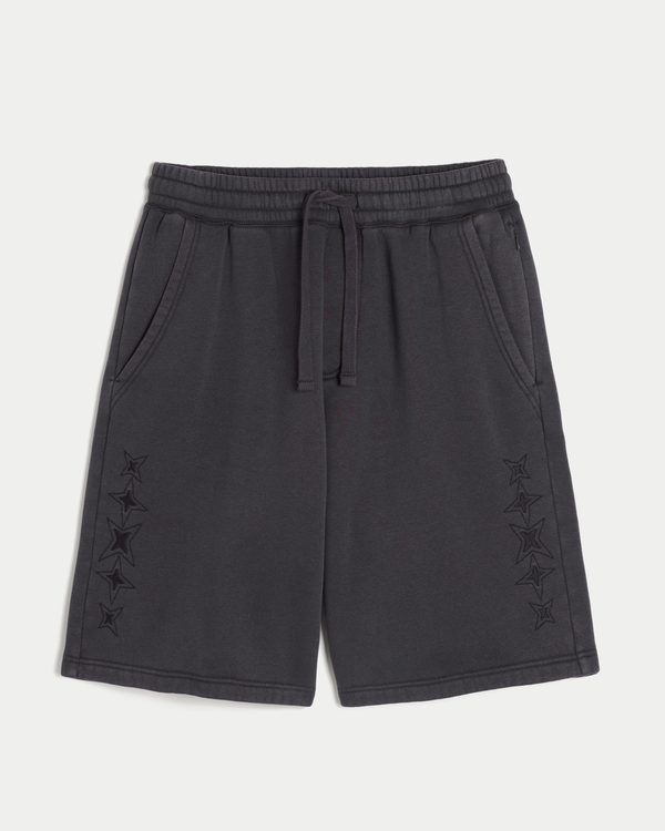 Hollister Feel Good At-the-Knee Baggy Embroidered Fleece Shorts, Charcoal view 1