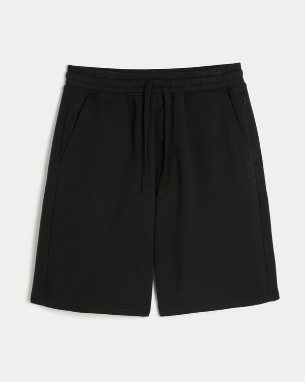 Hollister Feel Good At-the-Knee Baggy Fleece Shorts, Black view 1