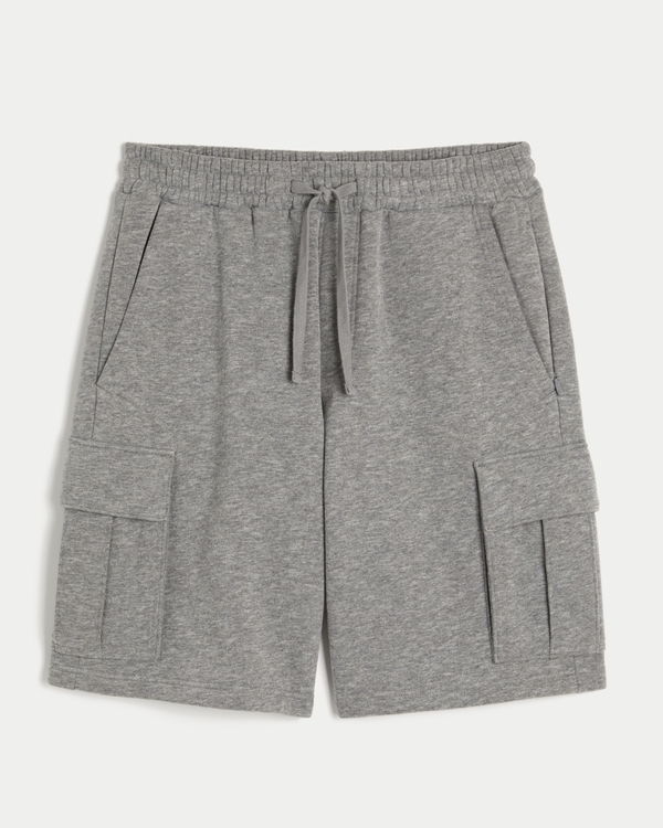 Hollister Feel Good At-the-Knee Baggy Fleece Cargo Shorts, Dark Heather Gray view 1