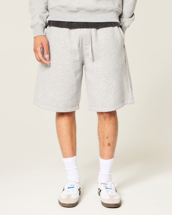 Hollister Feel Good At-the-Knee Baggy Fleece Shorts, Heather Gray view 2