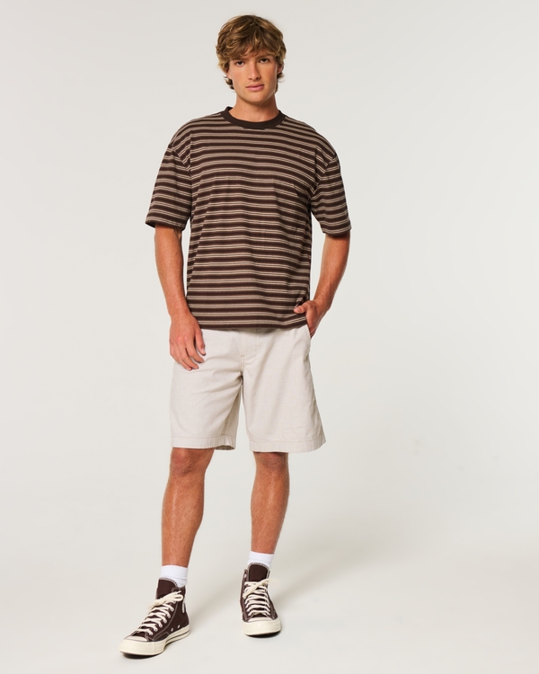 At-the-Knee Comfort Linen-Blend Shorts, Stone view 1