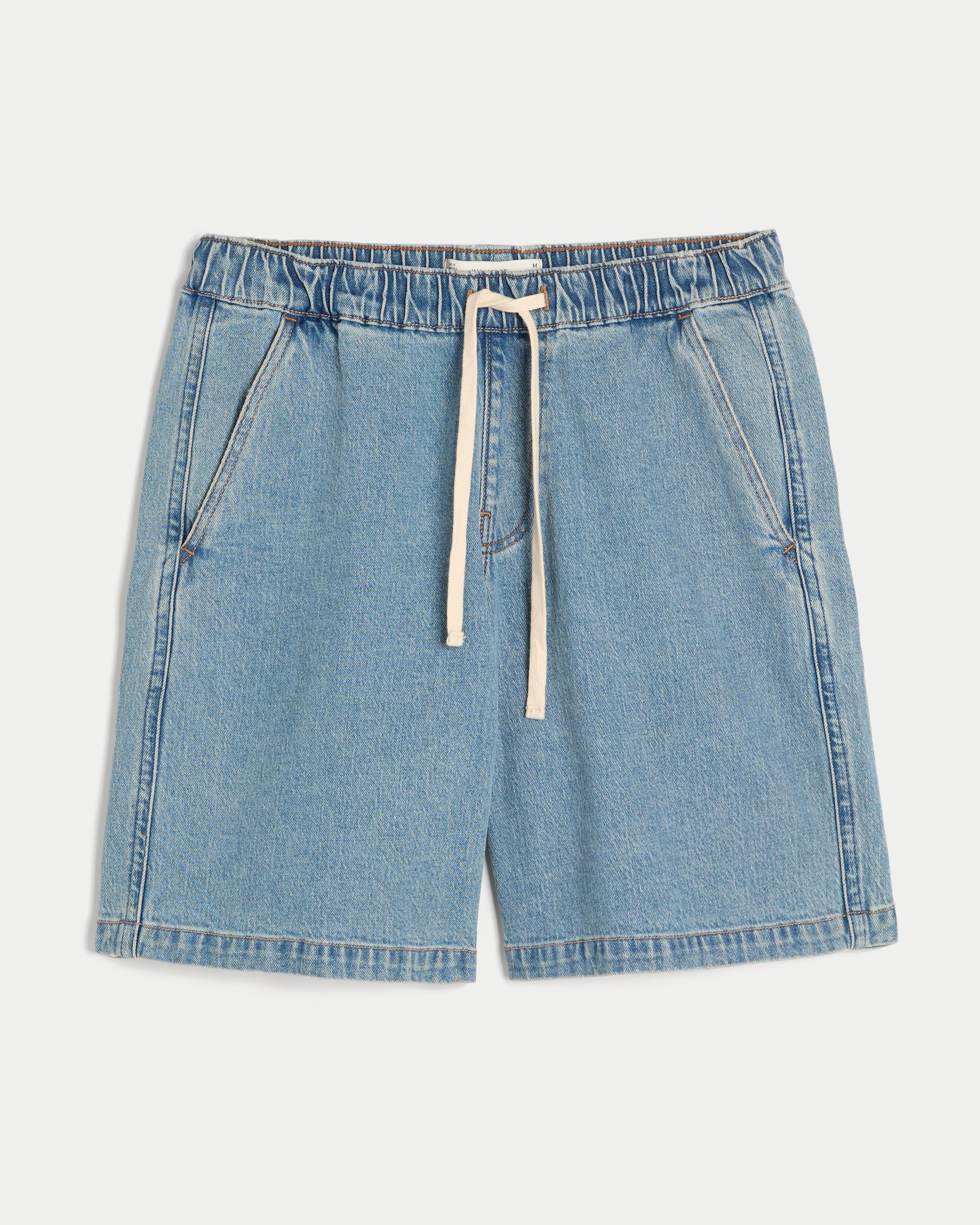 At-the-Knee Baggy Pull-On Jean Shorts