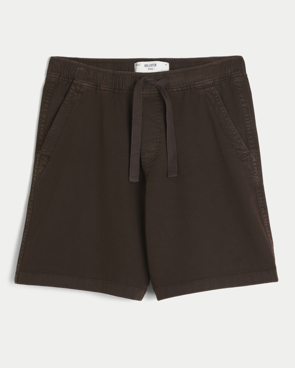 At-the-Knee Baggy Pull-On Shorts, Dark Brown view 1