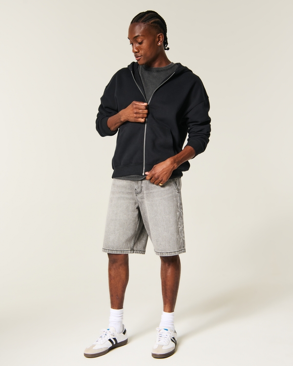 Graphic Baggy Comfort Jean Shorts, Black Wash view 1