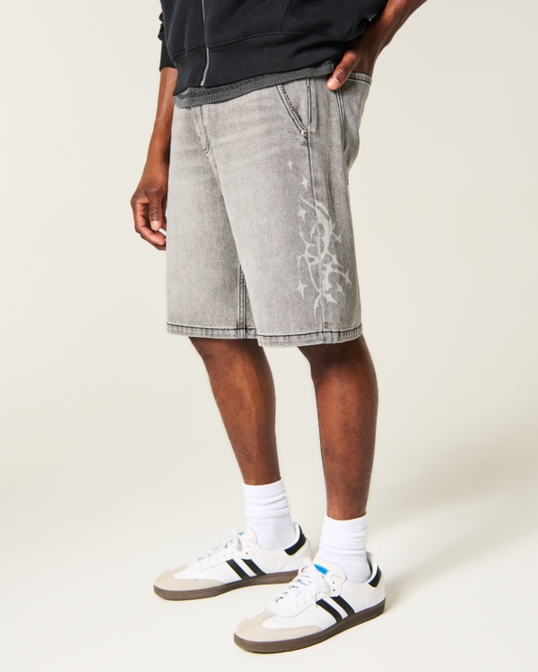 Graphic Baggy Comfort Jean Shorts, Black Wash view 2