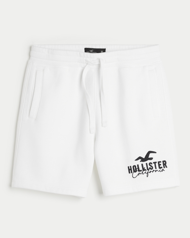 Hollister California CA. 9 Fleece Cotton Shorts White Red Navy Embroidered  Logo Size Medium, White, M price in Saudi Arabia,  Saudi Arabia