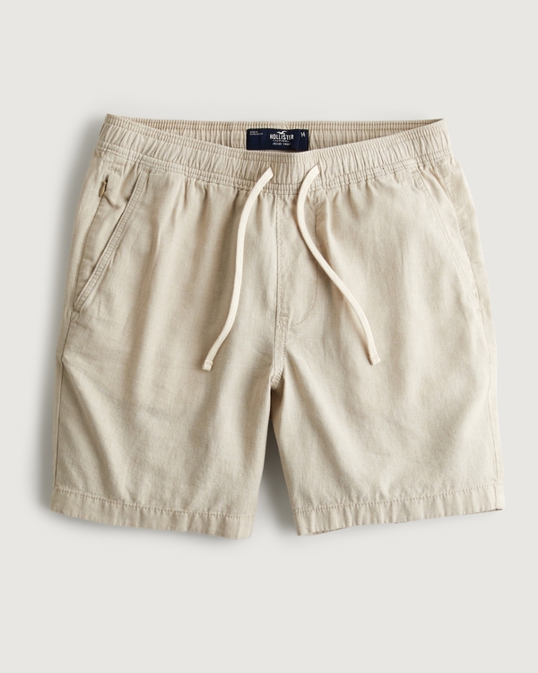 Linen Blend Jogger Shorts 7", Tan