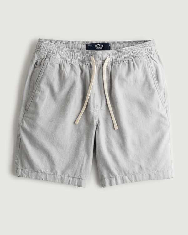 Linen Blend Jogger Shorts 7", Light Grey