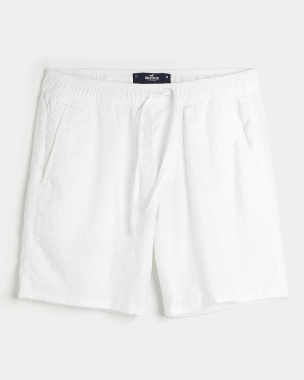 Woven Embroidered Linen Blend Shorts 7", White Floral