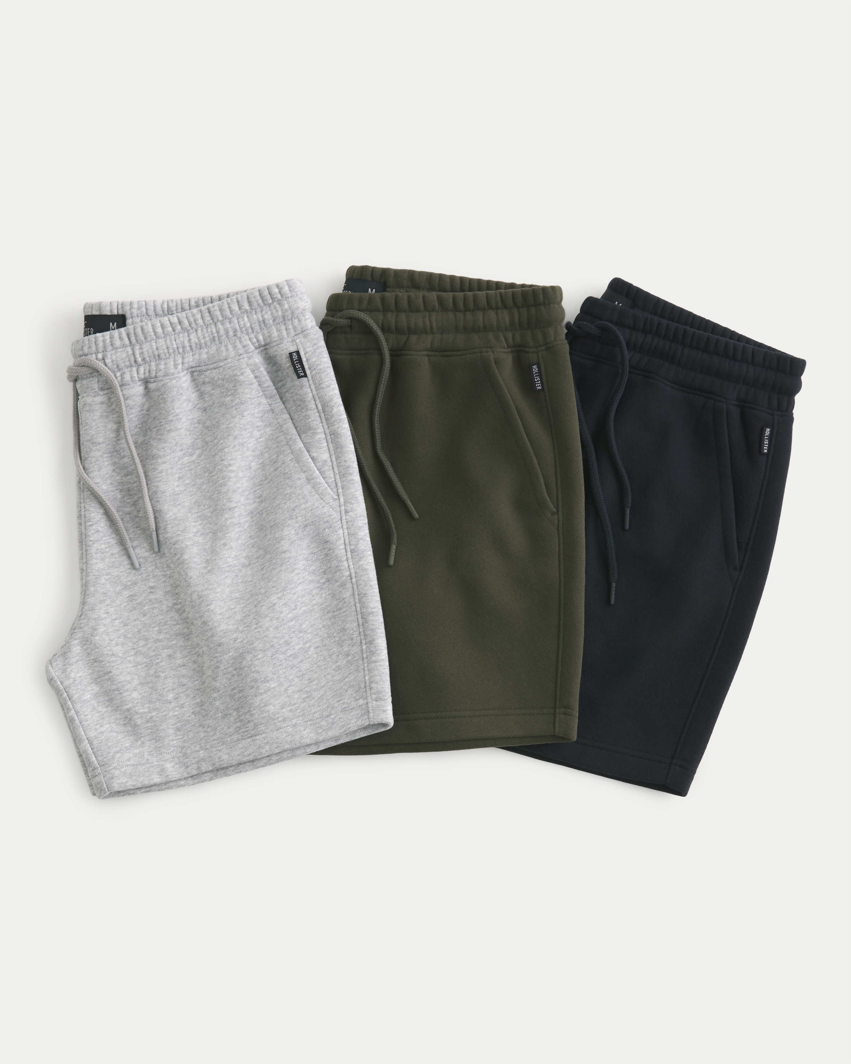 Men s 5 Fleece Shorts 3 Pack in Grey Green Black Size S from Hollister