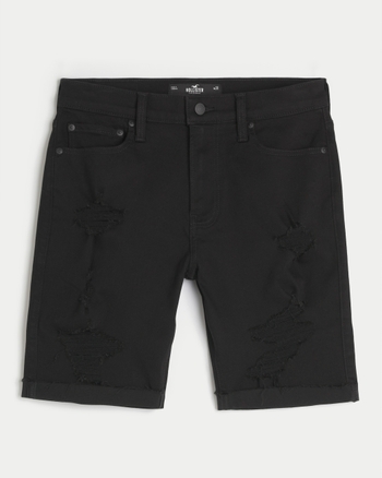 Men s Ripped Black Slim Denim Shorts 9 in Ripped Black Size 26 from Hollister