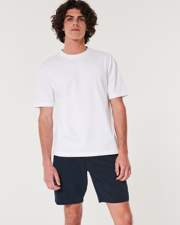 Twill Flat-Front Shorts 9", Navy