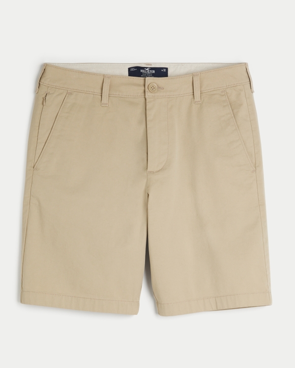 Twill Flat-Front Shorts 9", Light Khaki