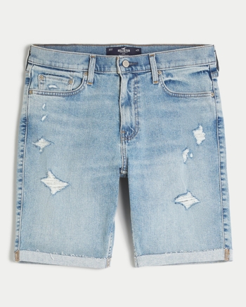 Men's Hole Motorcycle Denim Half Pants Casual Denim Shorts