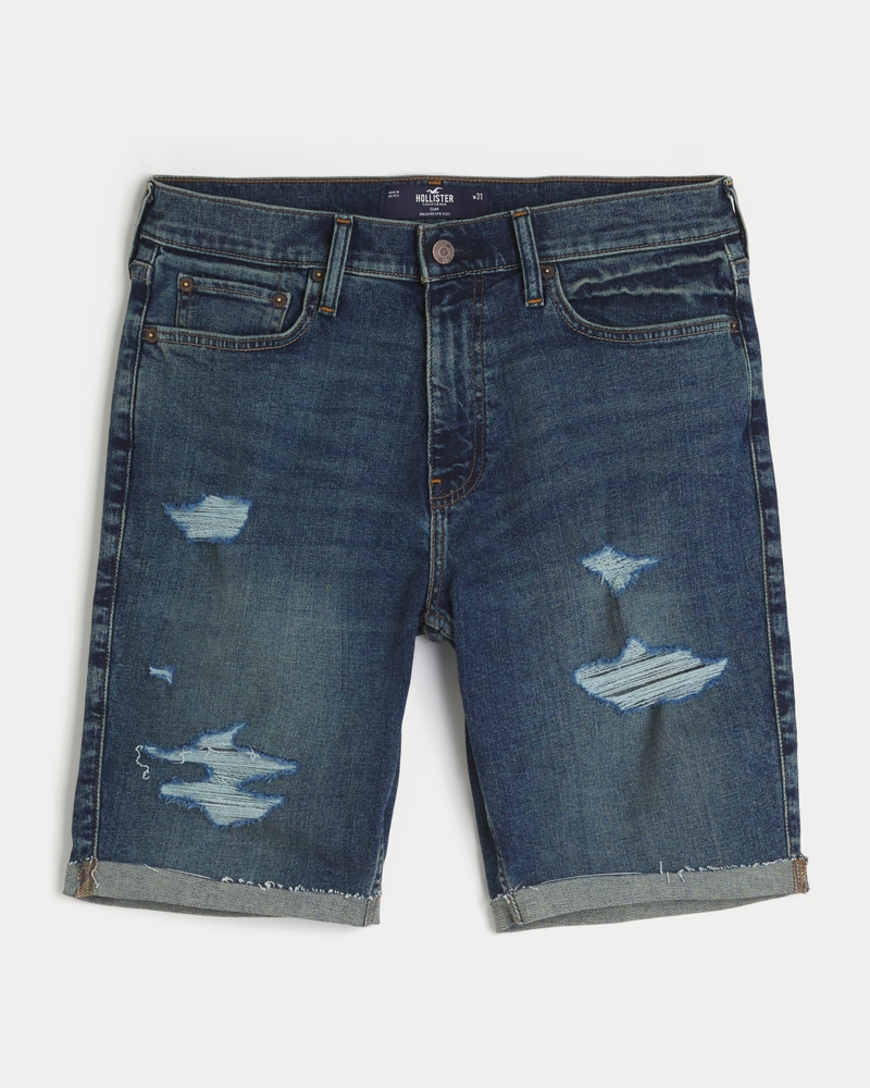 Hollister Co. Denim shorts - dark wash destroy/dark-blue denim