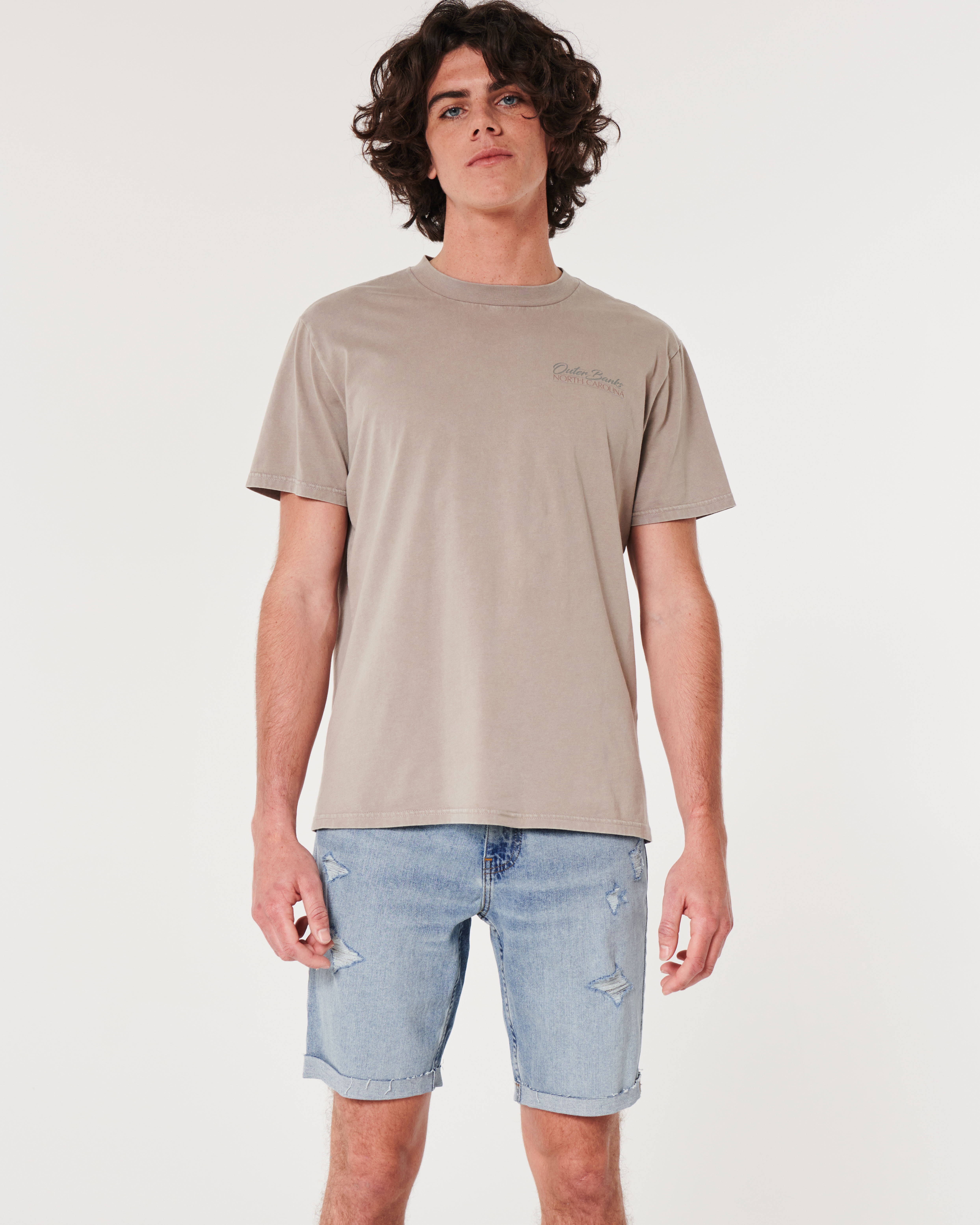 Ripped Medium Wash Slim Denim Shorts 9"