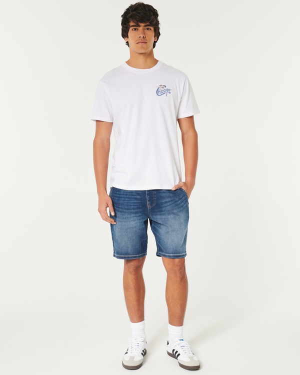 Just Like Knit Above-the-Knee Denim Jogger Shorts, Bright Dark Wash view 2