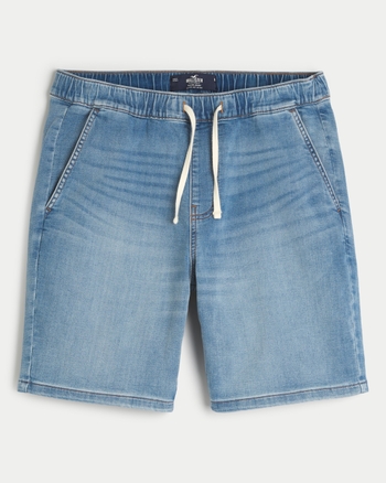 Men s Just Like Knit Relaxed Medium Wash Denim Jogger Shorts 9 Men s Bottoms HollisterCo