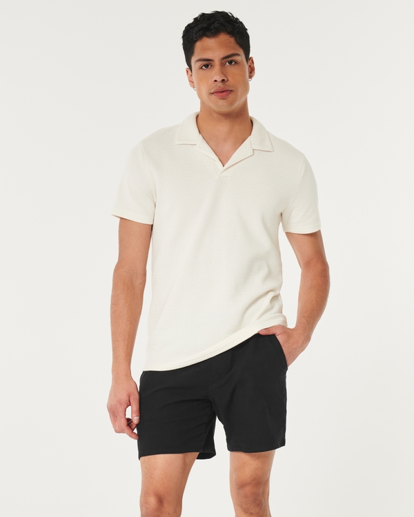 Linen-Blend Pull-On Shorts 7", Black