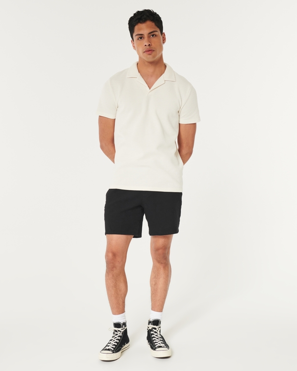 Linen-Blend Pull-On Shorts 7", Black view 2