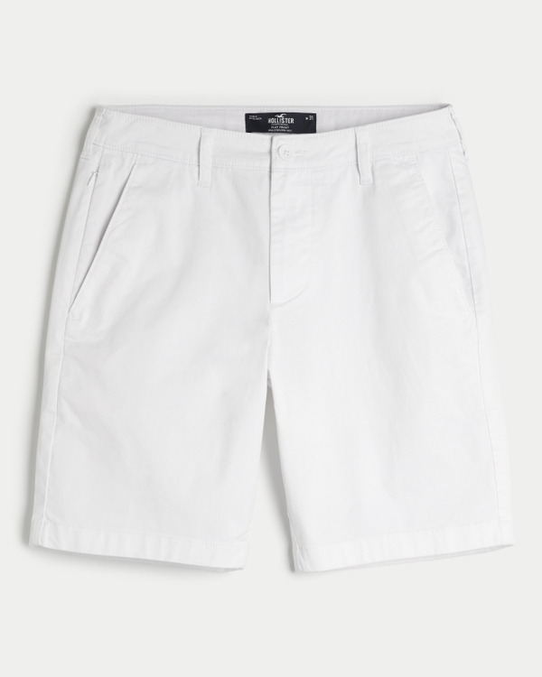 Twill Flat-Front Shorts 9", White