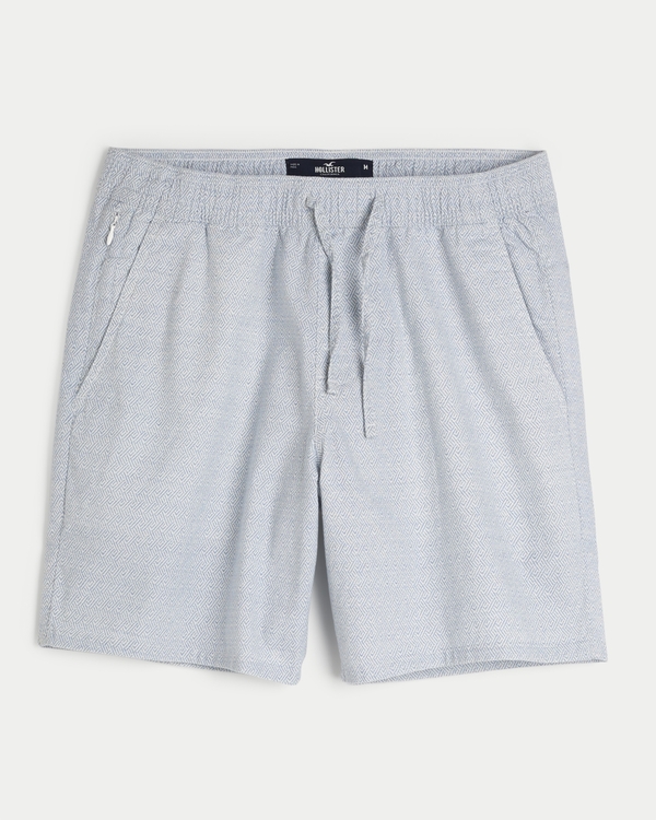 Woven Linen Blend Shorts 7", Blue Pattern