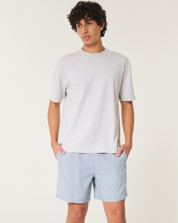 Linen-Blend Pull-On Shorts 7”, Heather Blue