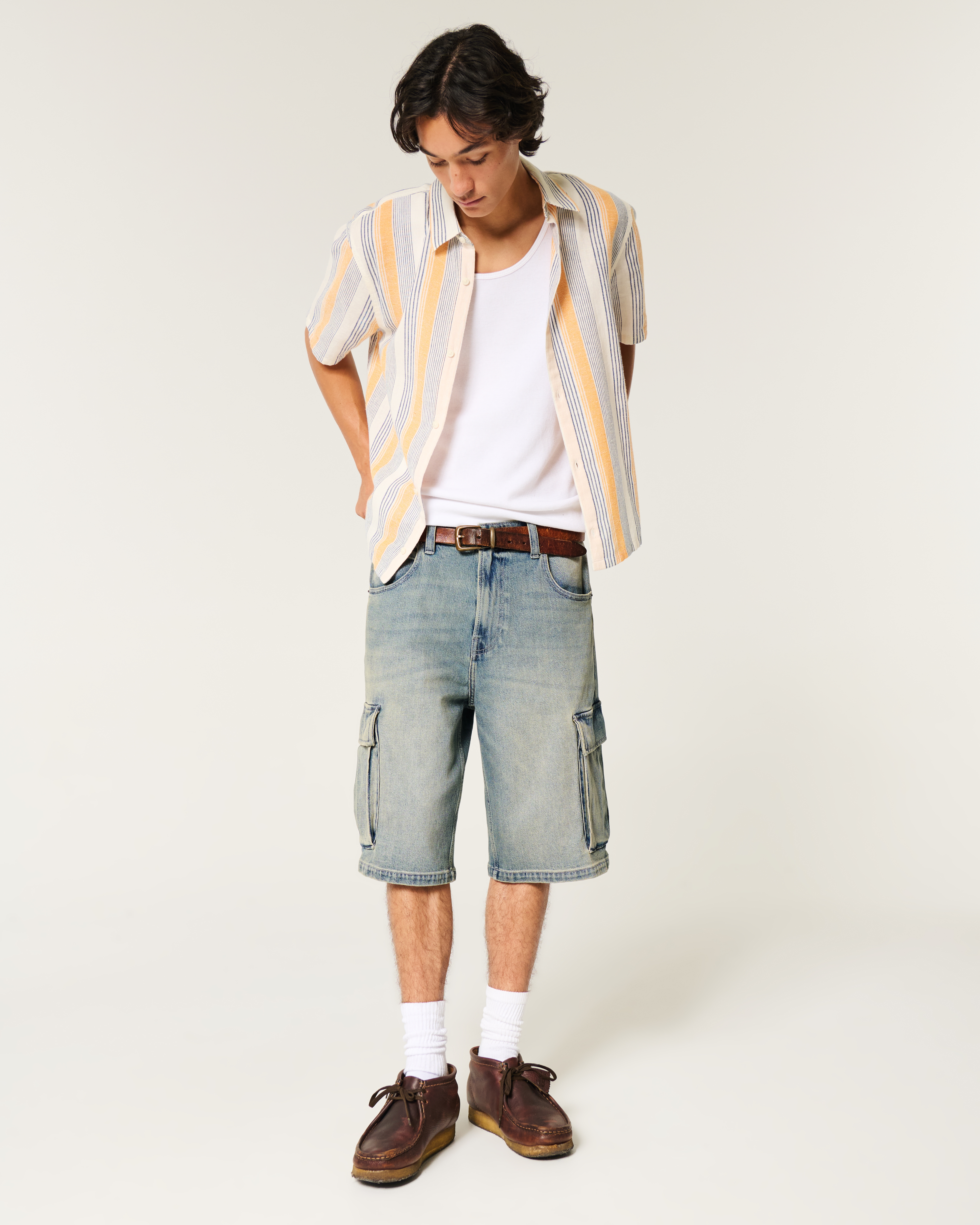 Medium Wash Super Baggy Denim Cargo Shorts