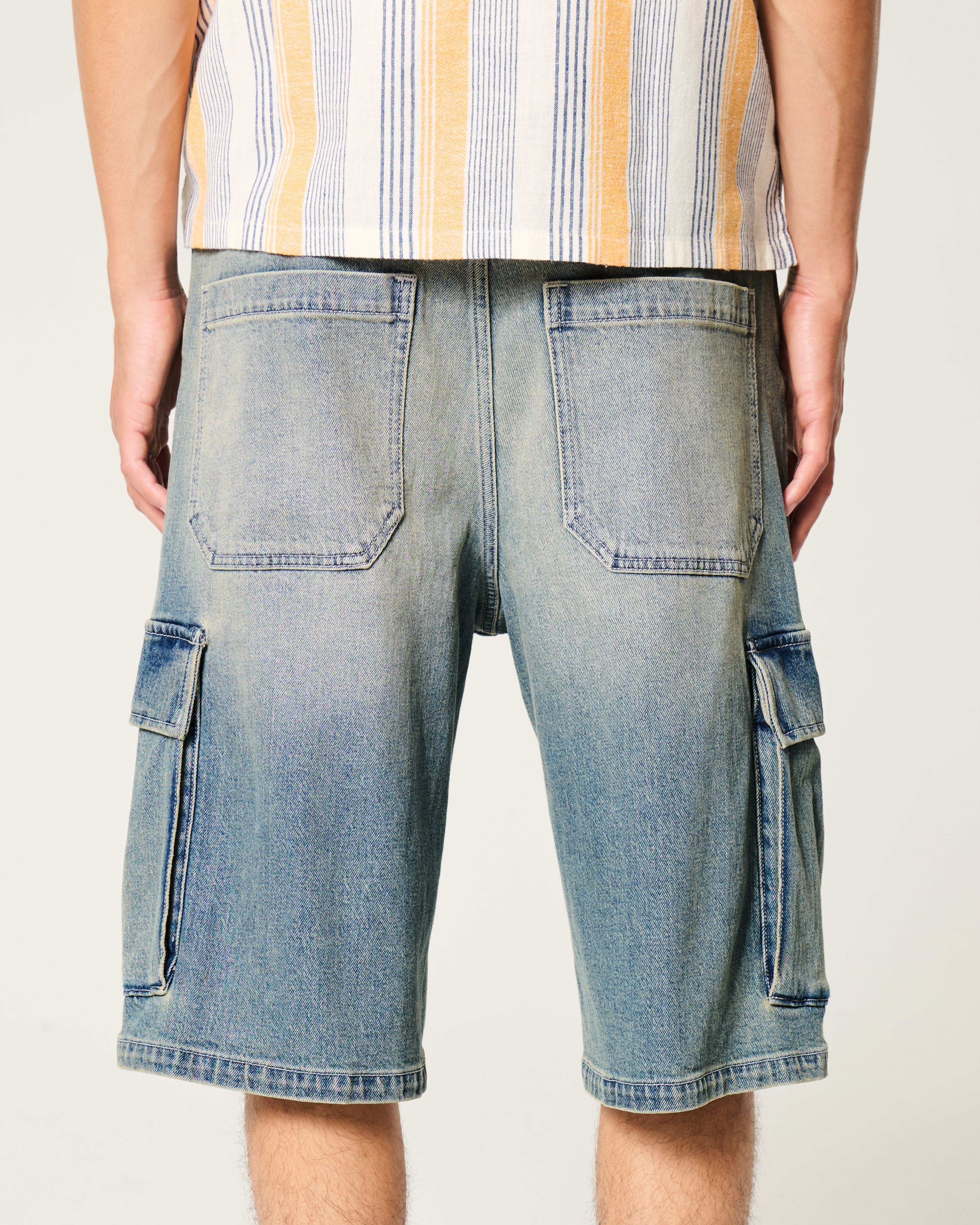 Medium Wash Super Baggy Denim Cargo Shorts