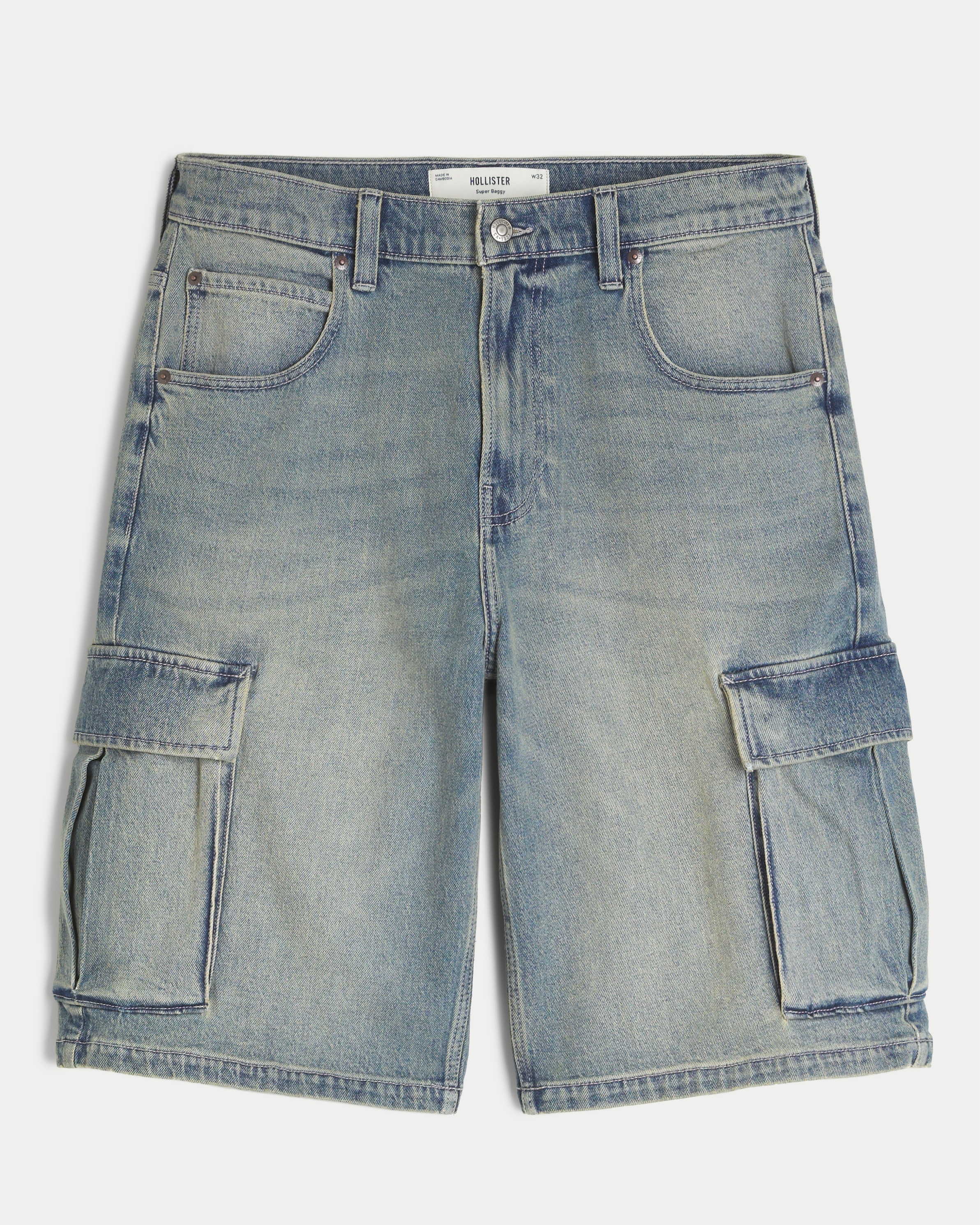 Medium Wash Super Baggy Denim Cargo Shorts