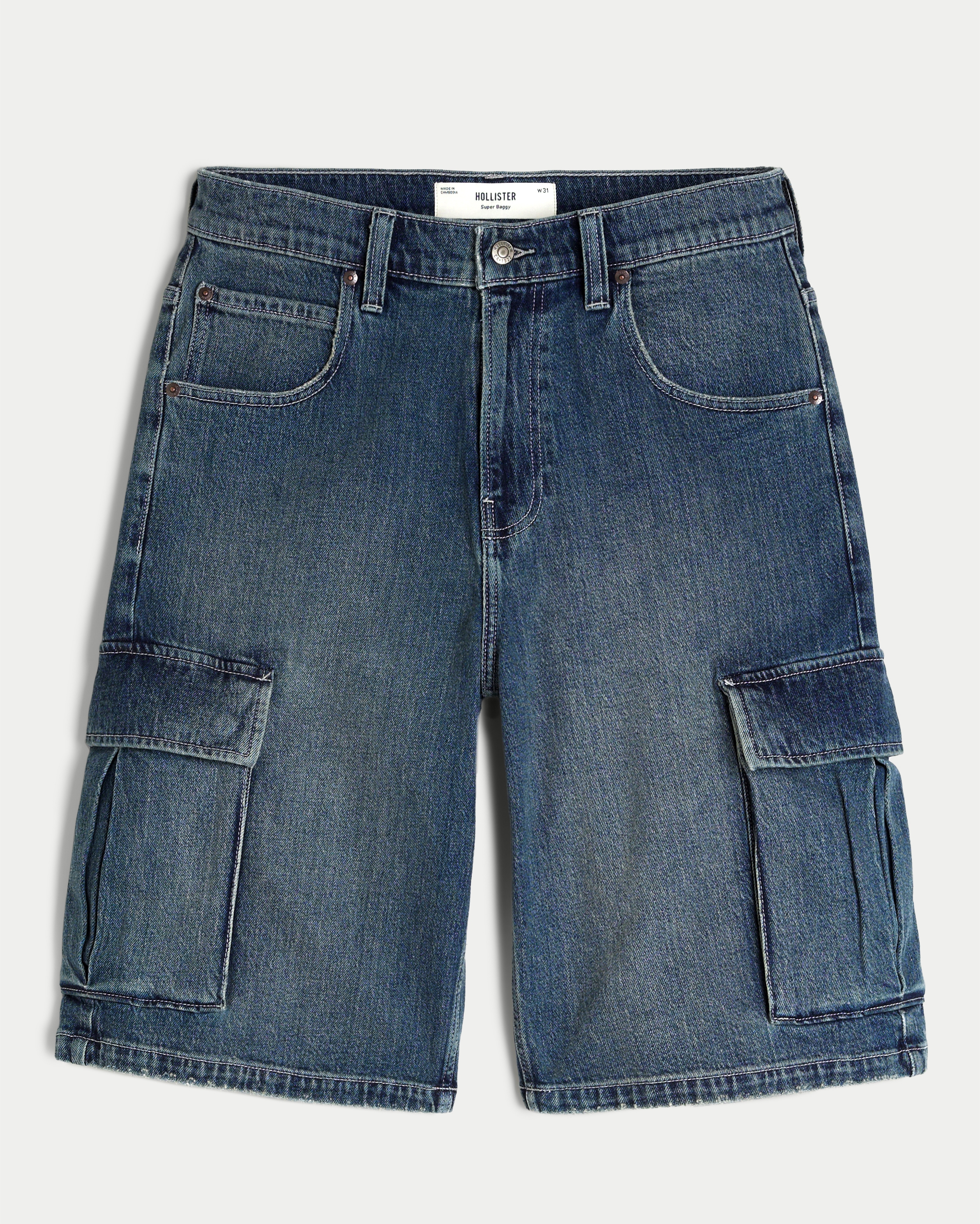 Medium Wash Super Baggy Denim Cargo Shorts