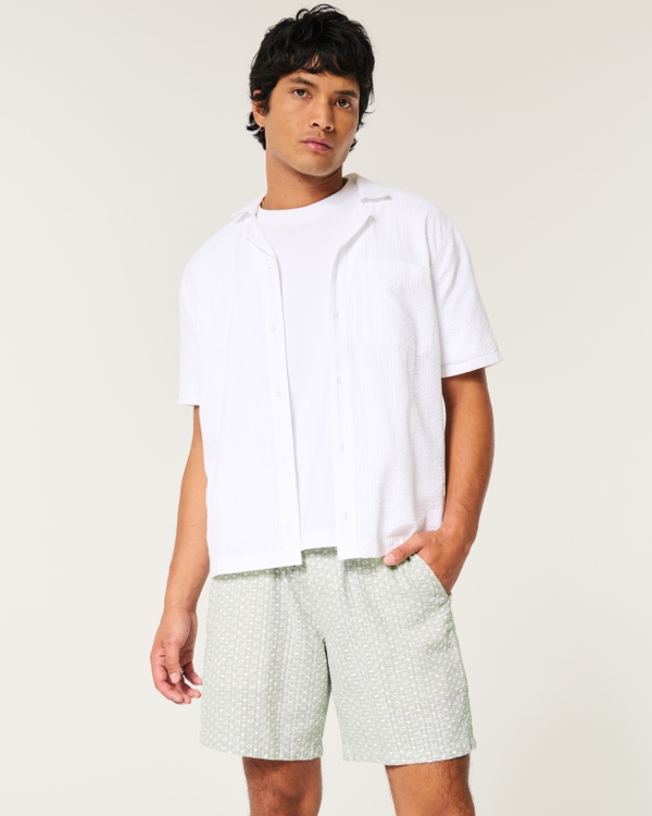 Flex-Waist Textural Woven Shorts 8", Sage view 1