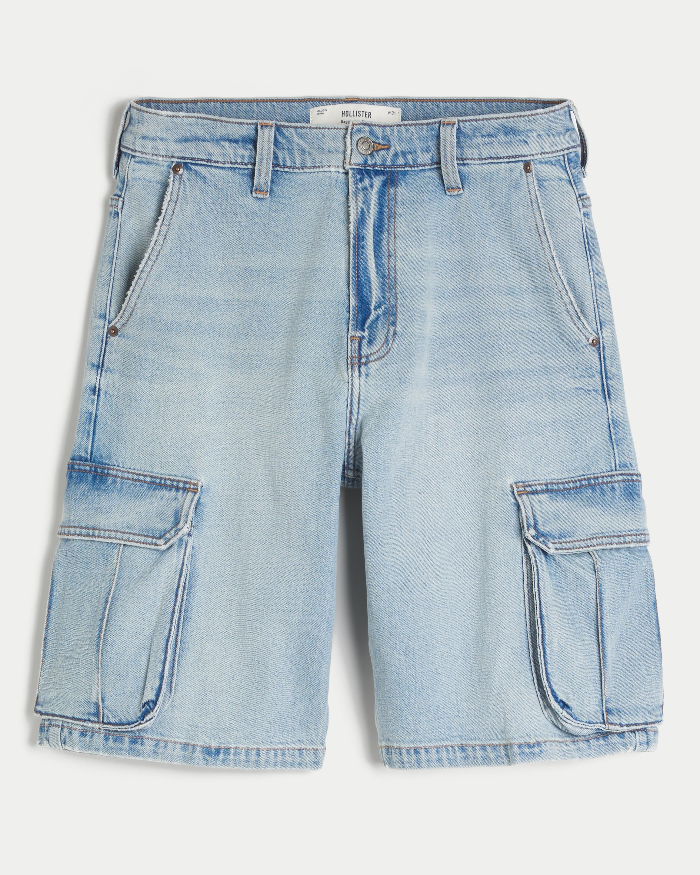 Light Wash Baggy Denim Cargo Shorts 11"