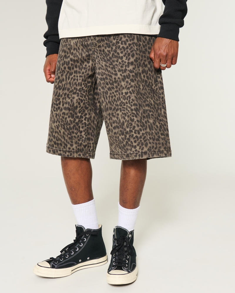 Leopard Print Super Baggy Denim Shorts