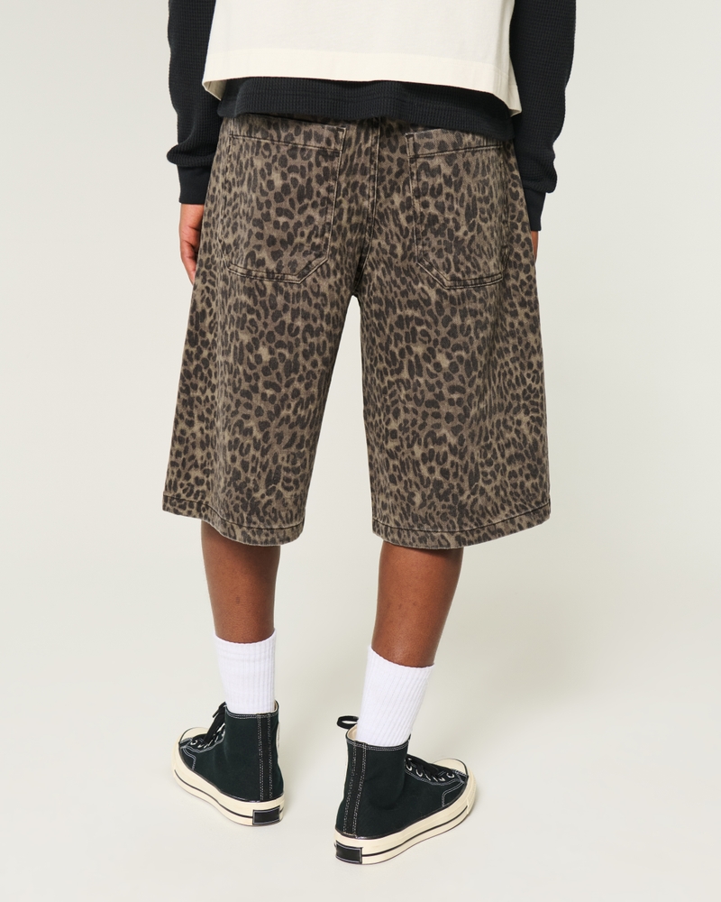 Leopard Print Super Baggy Denim Shorts