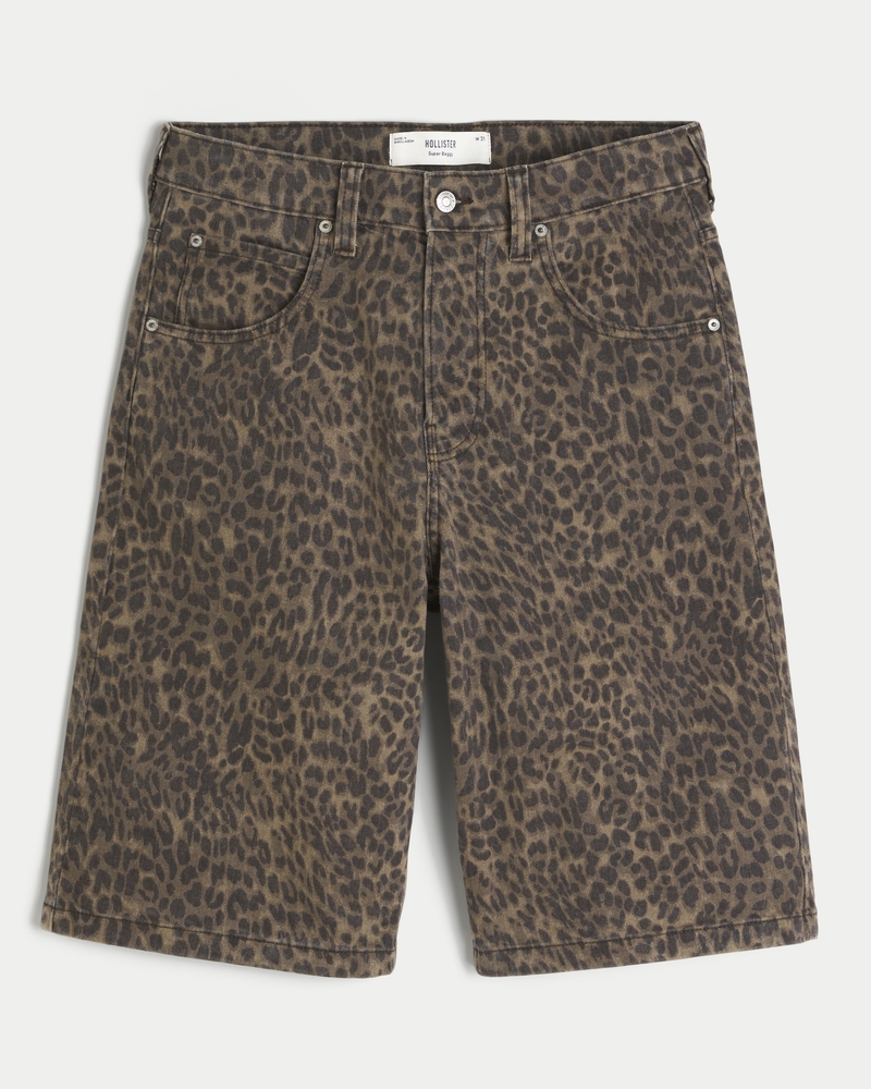 Leopard Print Super Baggy Denim Shorts