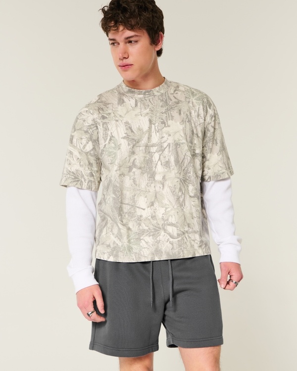 Hollister Feel Good Fleece Mid-Thigh Loose Shorts, Dark Gray view 1