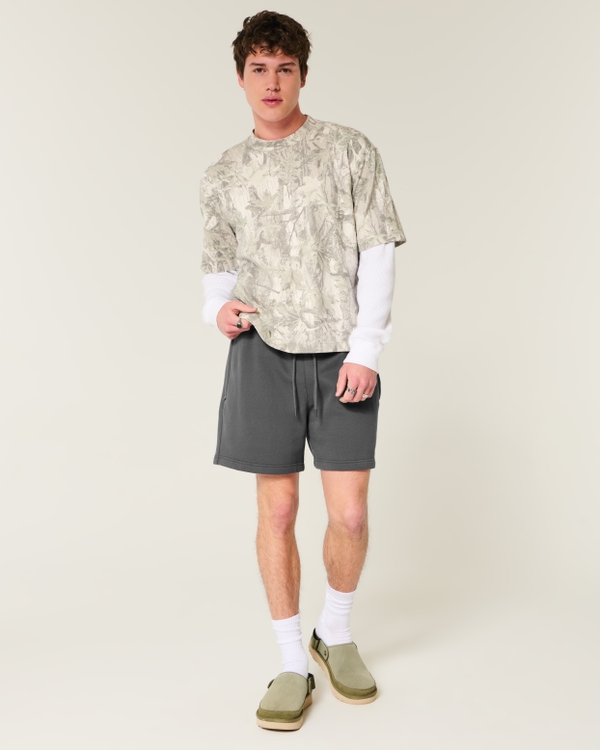 Hollister Feel Good Fleece Mid-Thigh Loose Shorts, Dark Gray view 2