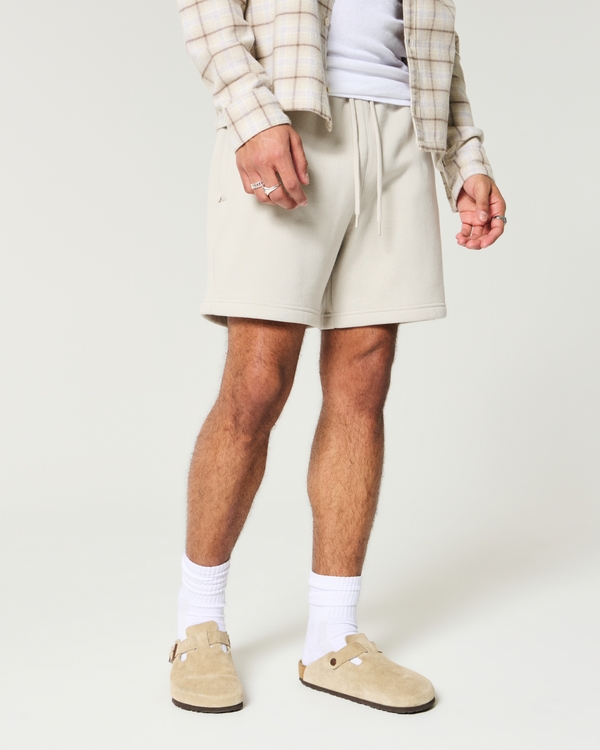 Hollister Feel Good Fleece Mid-Thigh Loose Shorts, Light Tan view 2