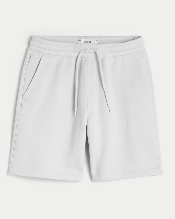 At-the-Knee Baggy Fleece Shorts, Light Grey view 1